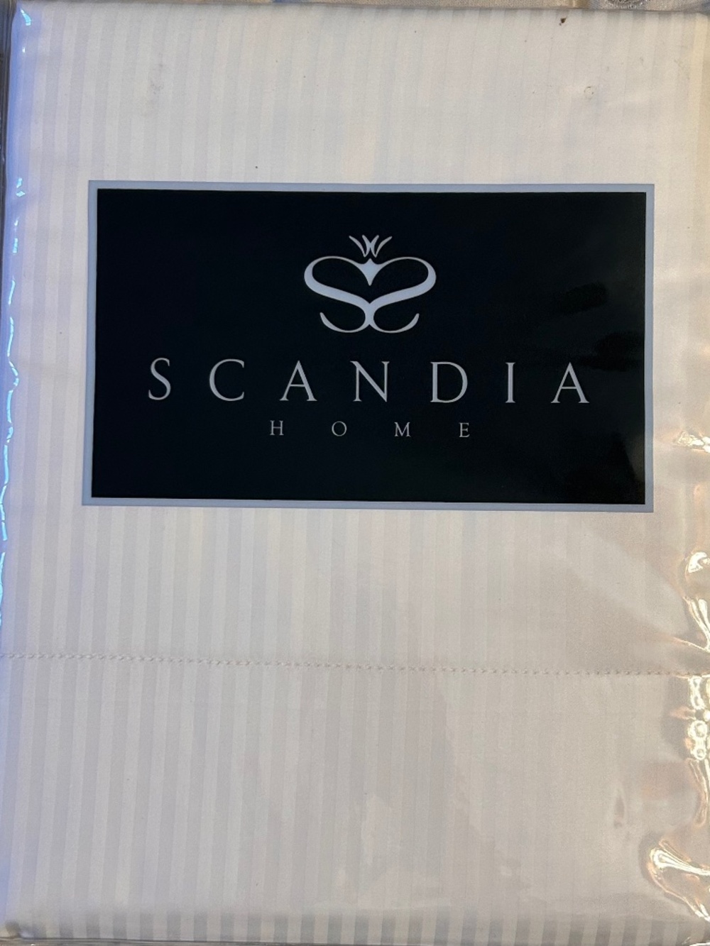 Scandia Savoia 100% Egyptian Cotton White Sateen Stripe Luxe Queen Flat Sheet